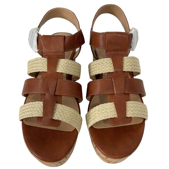 Viiolet and Red Women's Capree Woven Braid Wedge Platform Sandals Cognac 8.5 - Picture 2 of 7